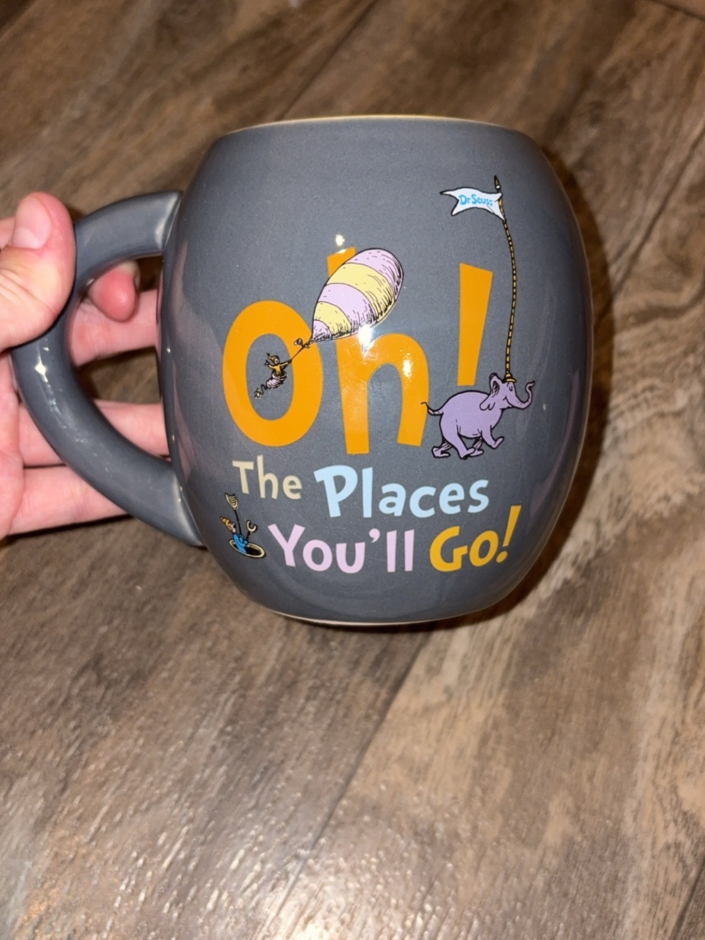 Dr. Seuss Gray Ceramic Mug with Yellow, Light Blue, Pink and Purple Accents